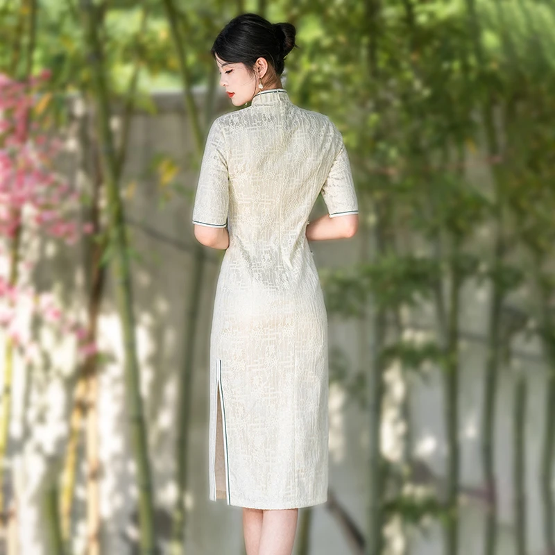 Modailan New arrivals light green elegant slim dresses long style Cheongsam Women Chinese Qipao Dress