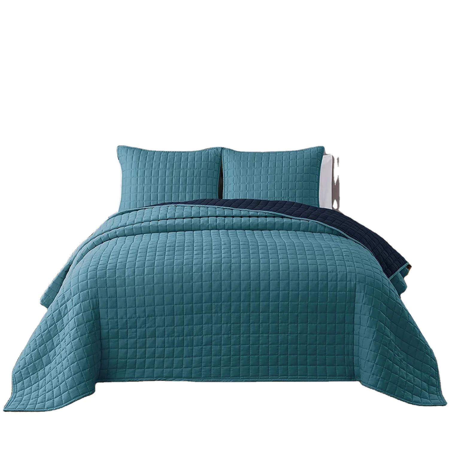 Quilt Set Reversible 3-Piece Quilt Set Microfiber Ultra Soft Lightweight Square Lattice Quilted Bedspread Coverlet Set