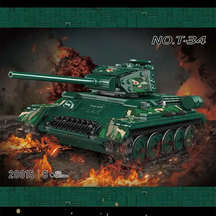 Mould King 20015 Military Motorized Toys Technical APP Remote Control Battle Assembly Model Sets No.T-34 Tank Building Block