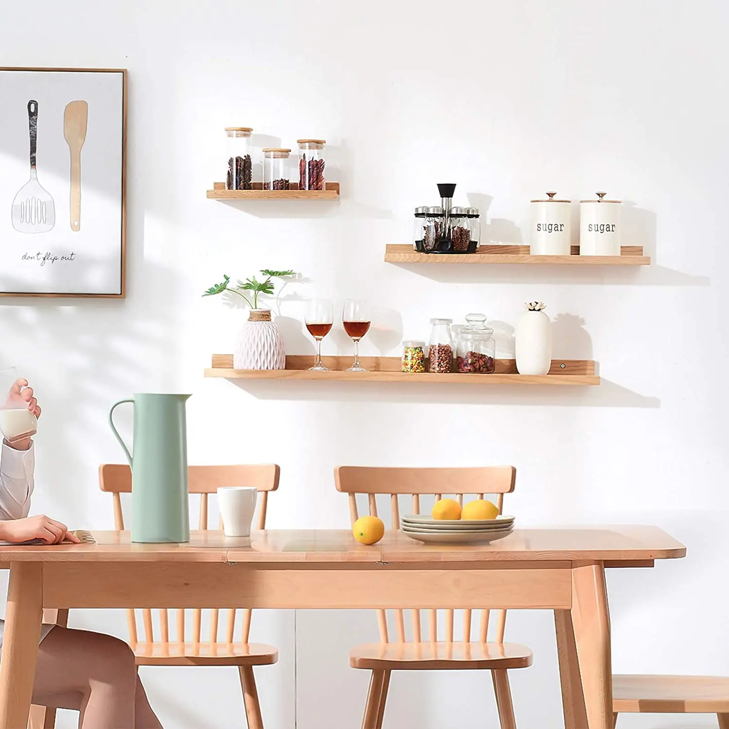 Solid Wood Wall Shelf, Creative U-Shape Display Shelves for Living Room, Office, Bedroom, Bathroom, Kitchen, Wood Color