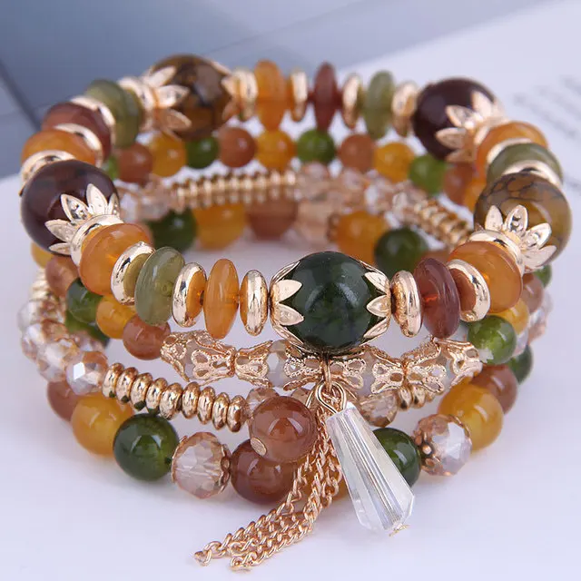 4 Pieces Crystal Multi-Layer Beads Bohemian Style Bracelet