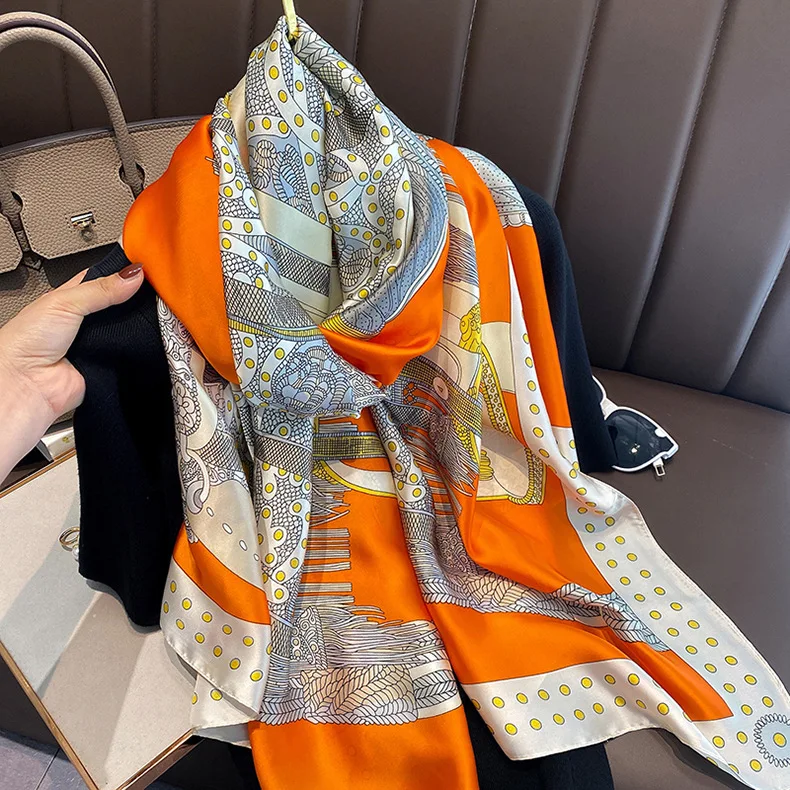 Hot Sale  Women Long Stain Silk Head Scarf Soft High Quality Muslim Shawl  Luxury Stain Silk Scarf Wholesale