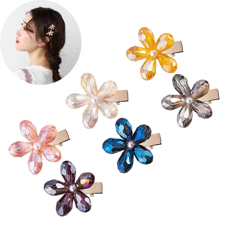 Pearls Alligator Hairpins Small Mini Flower Daisy Hair Barrettes Bangs Hair Accessories for Women and Girls Crystal Hair Clips