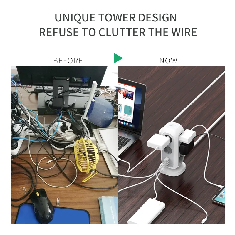 Worldplug 11 Way USB EU Surge Protector Tower Outlet Extension Power Strip with USB