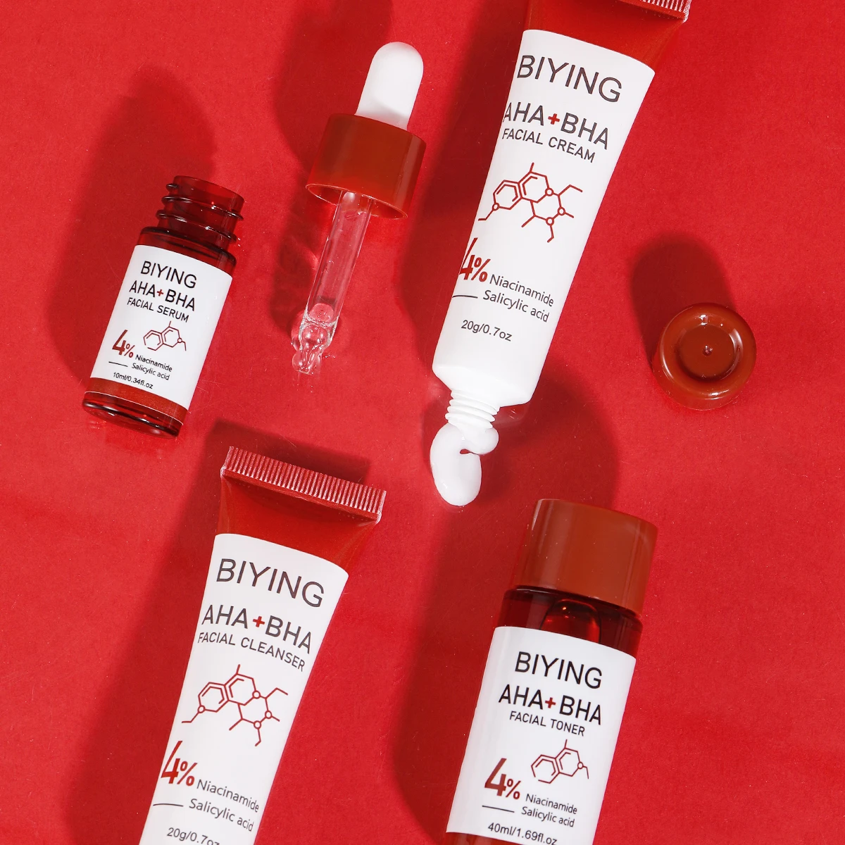 New Arrival AHA+BHA Series Natural Skin Care Set Facial Cleanser Toner Face Cream Serum Skin Care Set