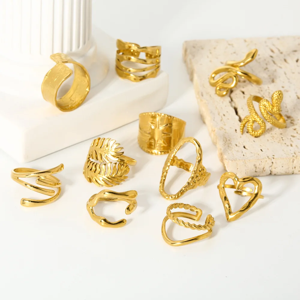 Rings Gold Stainless Steel Titanium Steel New Plated Geometric Waterproof for Women Vintage Engagement Ring None Tarnish Rings