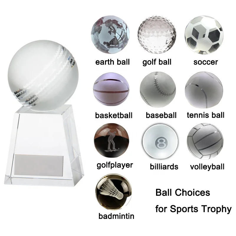 Blank Golf Tournament Trophy and Awards Crystal Glass Cricket Basketball Rugby Ball Medals Trophies Custom for Charity Souvenirs