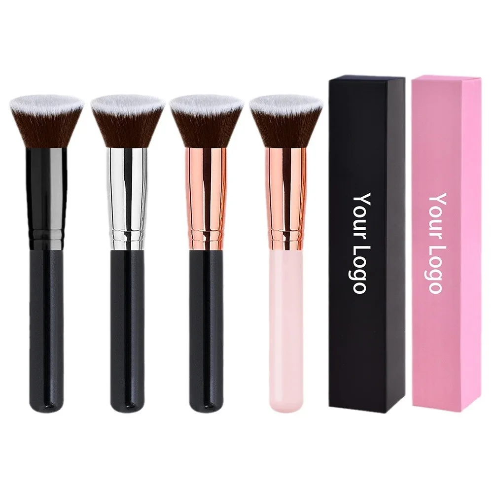 Custom Private Label Wood Handle Foundation Brush Kabuki Single Liquid Flat Make Up Brush Liquid Foundation