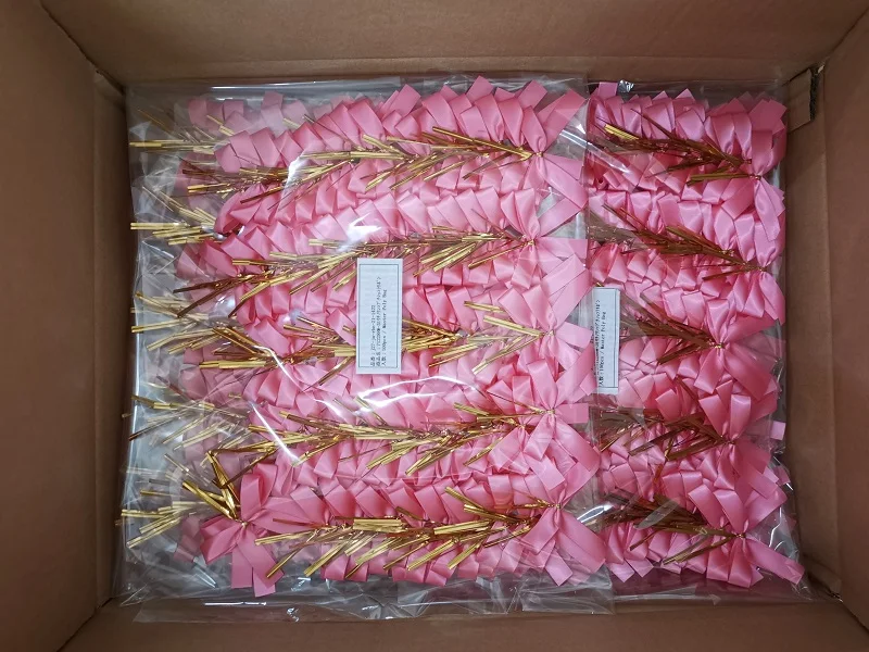 Hot sale pre tied printing shiny logo ribbon bow for gift wrap