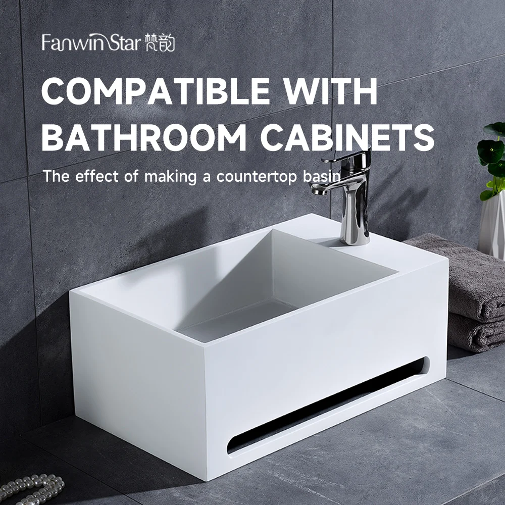 Wall Hung Wash Basin Floating Sink Fanwin Wall Hung Rectangle Console Sink Bathroom Artificial Stone Modern 3 Years 1 Pcs T/T