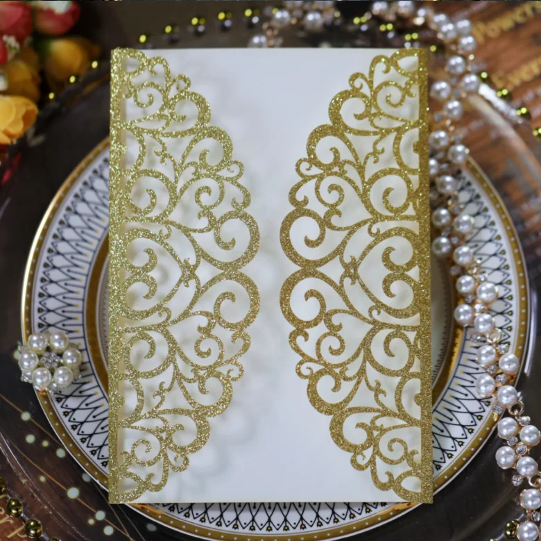 DIY handmade bow glitter gift wedding invitation cover Custom greeting card