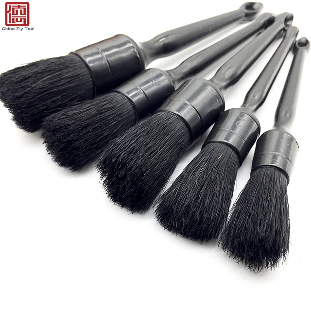 CTCC024 Wholesales Solid Plastic Handle  5PCS pig bristle car detailing brush