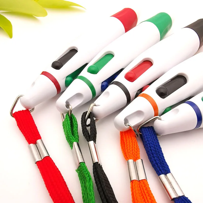 Creative lanyard 4 color ballpoint pen anti-loss mark gift pen color sheath push advertising pen wholesale