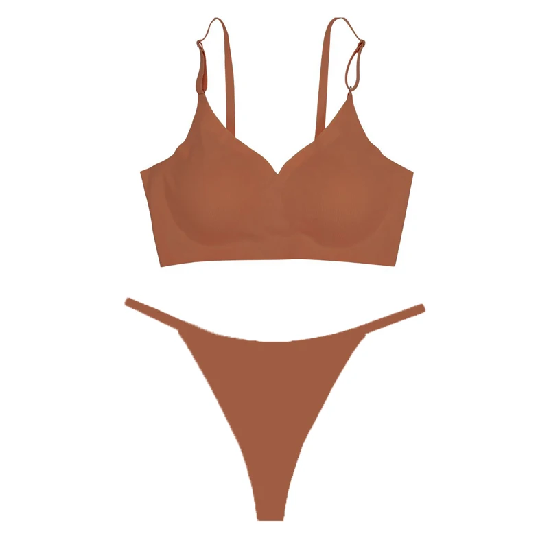 Multi-color Women Underwear Thongs Low Rise Seamless Thong Stretch Invisible Bikini Bra & brief Set
