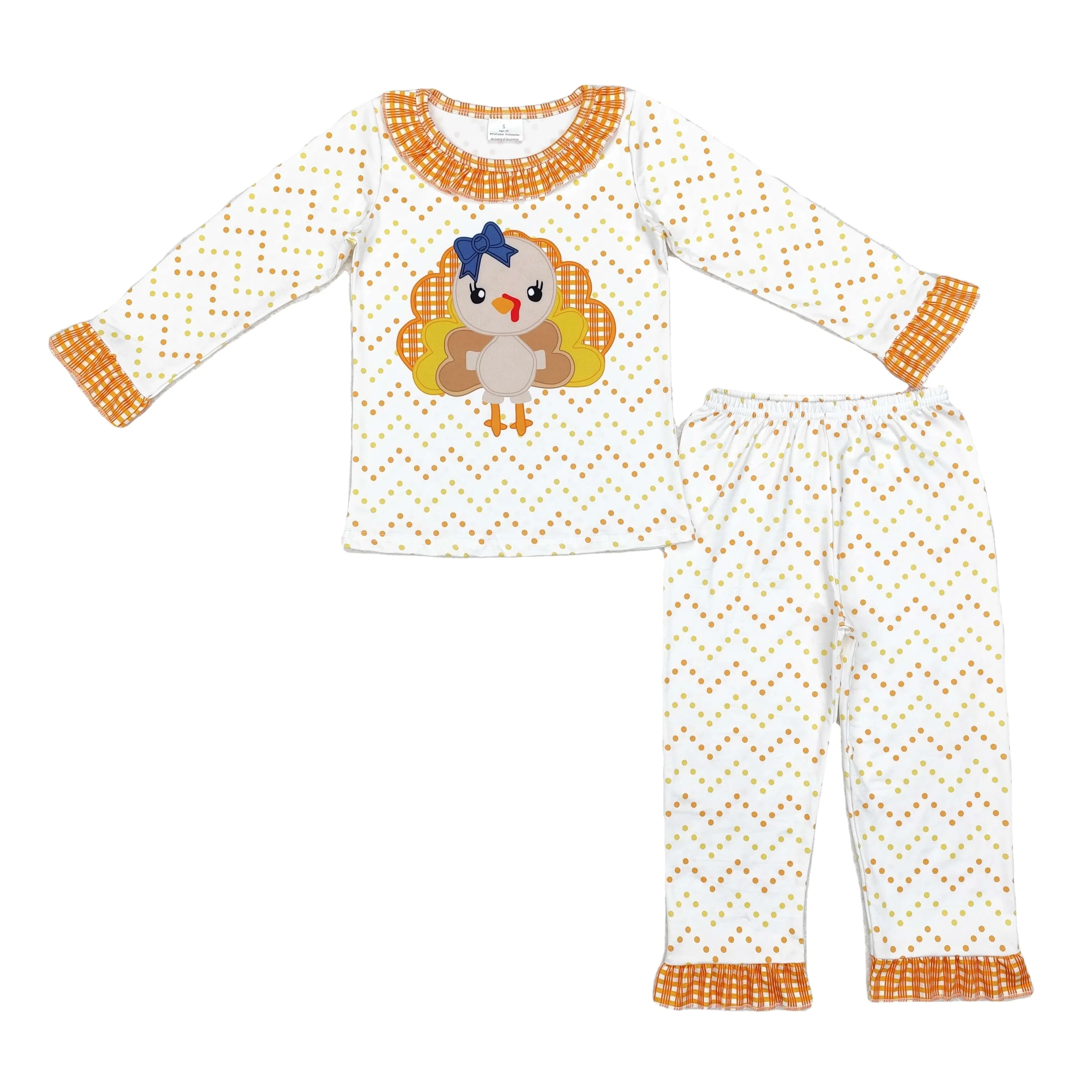 GLP1603 Summer baby clothes Turkey yellow orange long sleeve pants pajama set children clothes Wholesale kids clothing