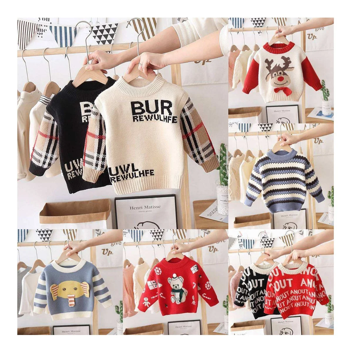 Ready to Ship Colorful Fashion Printed Winter Baby Sweaters Loose Casual Pullover Sweaters Kids Girls Pullovers