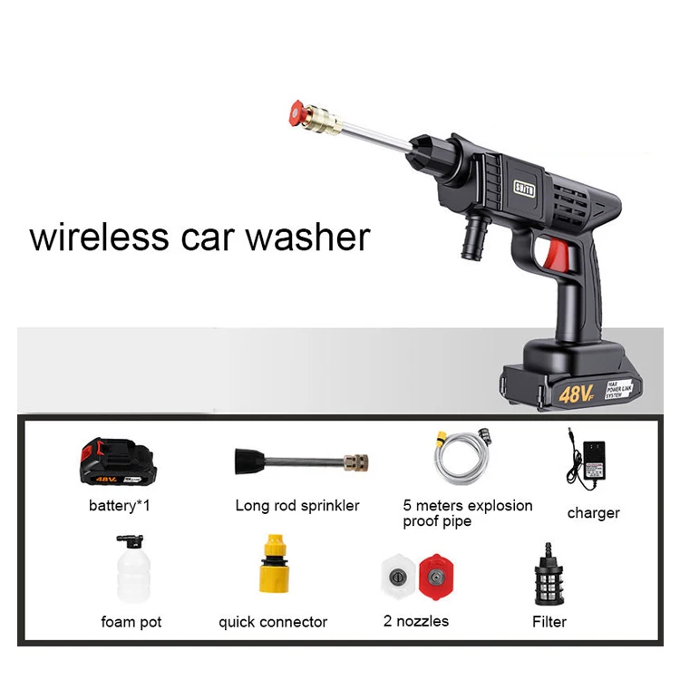 Electric portable mini wireless high pressure car cleaner washing washer gun