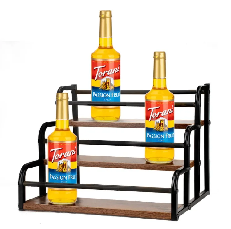 Coffee Syrup Rack Organizer For Coffee Bar Coffee Syrup Bottle Holder Stand,Wooden Liquor Bottle Display Shelf