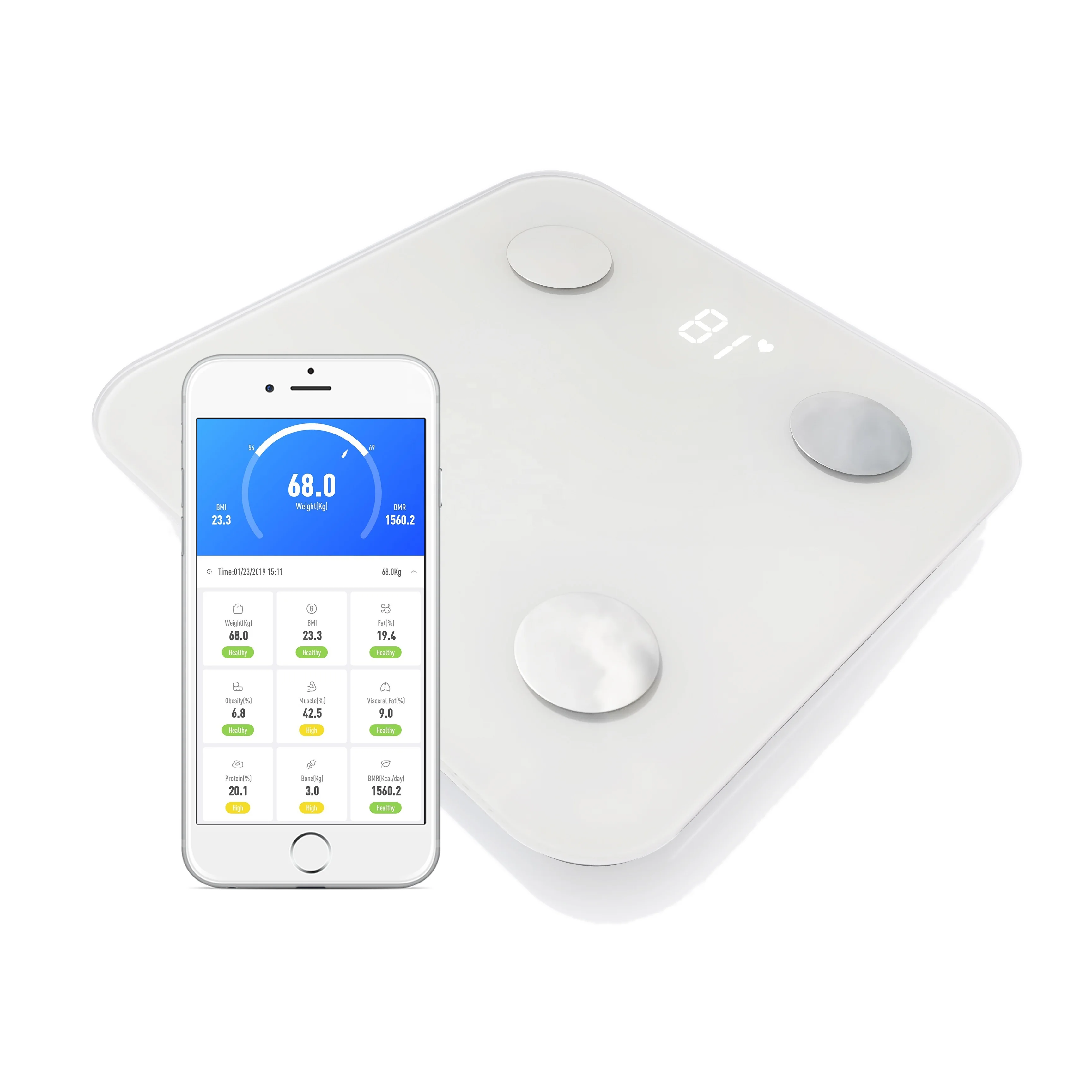 Лидер продаж, 2025, конкурентоспособный, Zhejiang, светодиодный дисплей, смарт-Bluetooth, весы для тела, фитнес-приложение, монитор BMI