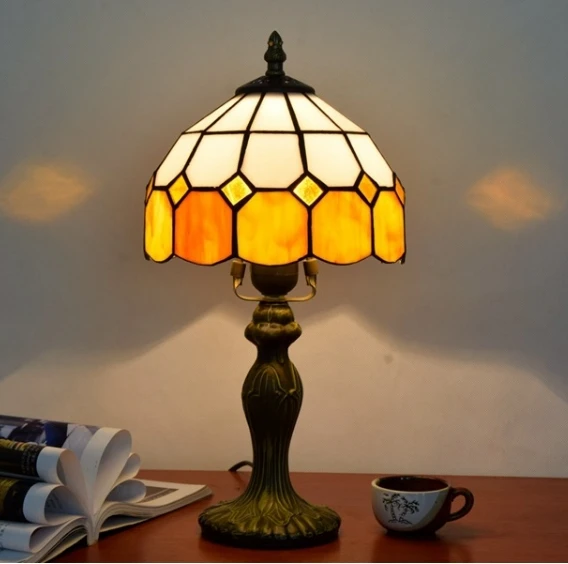 Tiffany Lamp W20H18 Inch Red Yellow Rose Floral Style Stained Glass Antique Table Lamp