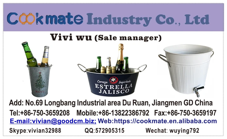 Large Liter Container Beer Beverage Tub Metal Galvanized Bucket With Wood Handles