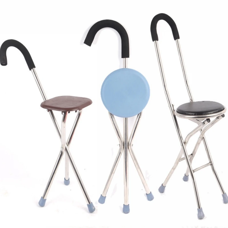Elderly Walking Stick,Three-legged Stool,Collapsible Multifunctional Outdoor,Aluminum Alloy Folding Chair