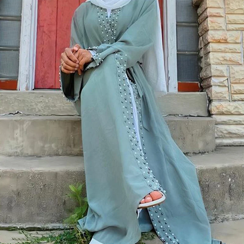 Arab Turkish Middle Eastern Islamic clothing stylish clean beaded Muslim kaftan long dress Cardigan