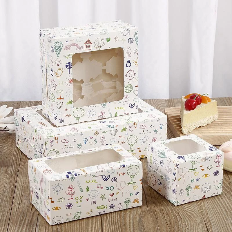 Bakery Cupcake Muffin Cake Egg Tart Dessert Box Custom Transparent Mini Cake Packaging Box with Window for Dessert