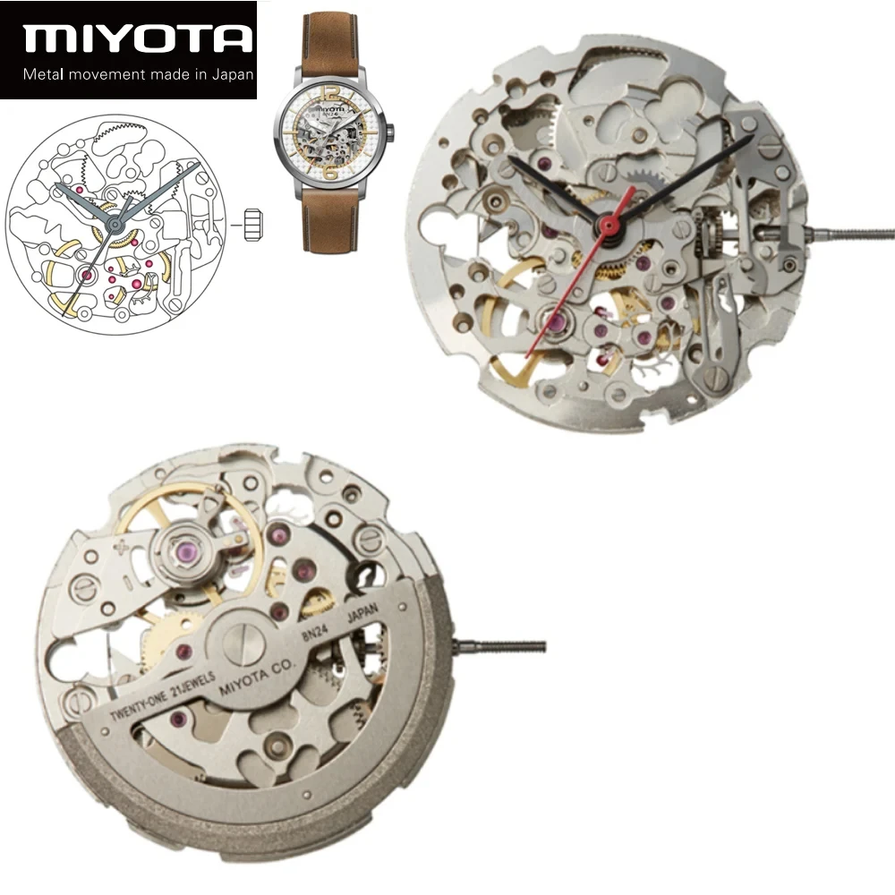 21 Jewels Original Japan Miyota Skeleton Automatic Mechanical 8n24 Movement
