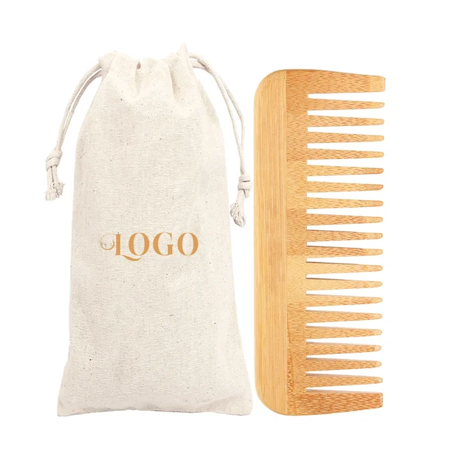 Wholesale 100% Hand Polished No Handle Handmade Natural Bamboo Wide Tooth Hair Comb For Women
