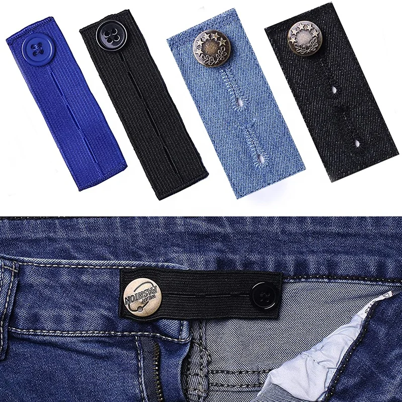 SANKO Denim Adjustable Waistband Expanders Set Metal Button Elastic Waist Extenders for Jeans Pants Skirts