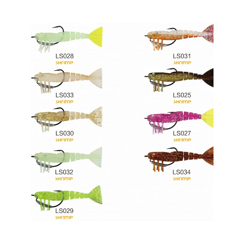 HISTAR OEM 90mm 8g Freshwater Saltwater Product Jointed Shrimp Soft Bait With Hook Luminous Eyes Plastic Prawn Soft Fishing Lure