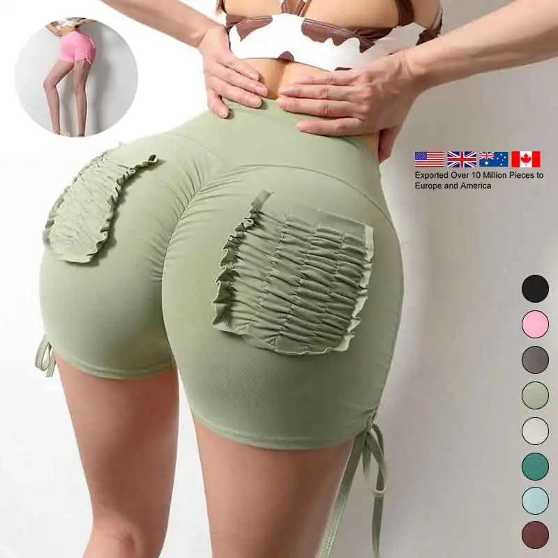 Women Gym Shorts Scrunch Butt Booty Tight Workout Shorts For Women Fitness Sexy Drawstring Yoga Shorts With Pocket