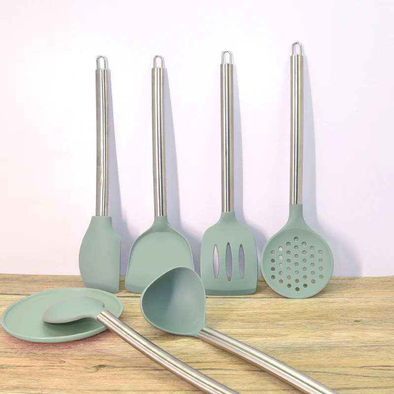 Silicone Cooking Tools Set Heat Resistance Kitchen Accessories Utensils with Heat Proof Handle   silicone kitchenware