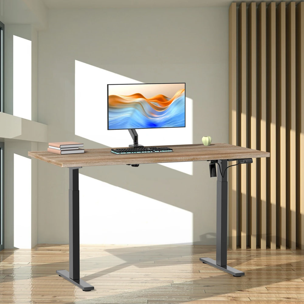 CHARMOUNT Office Luxury Electric Single Motor Desk Sit And Standing Up Computer Lift Desk Black Frame Adjustable Height