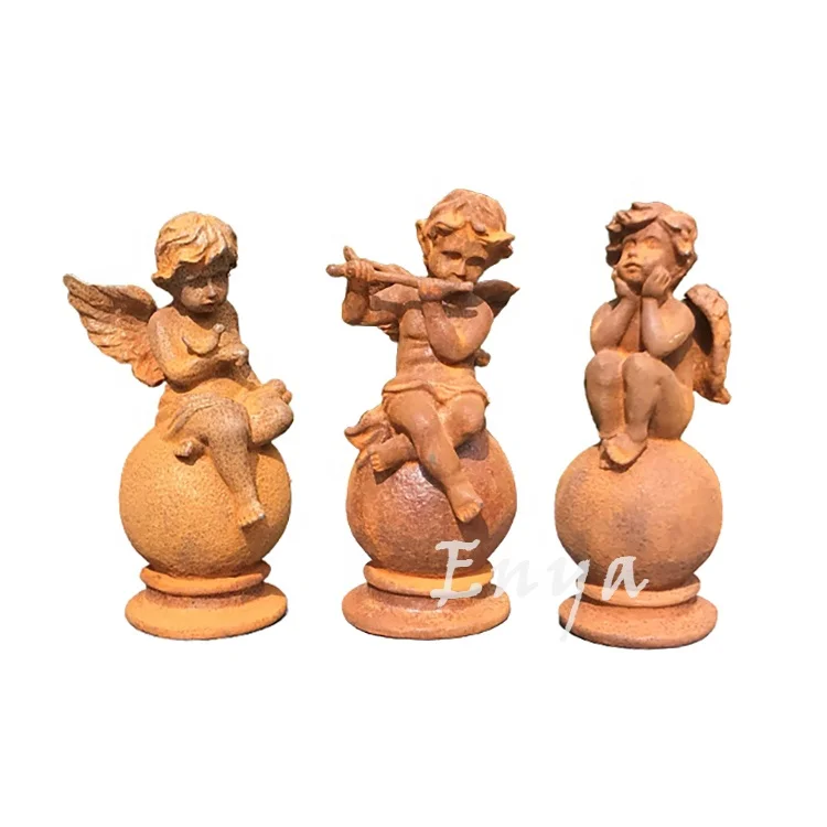 Wholesale Metal Set/3 Iron Home and Garden Aged Color Large Cherub Fairy Decoration Christmas Angel Figurines Statue Ornaments