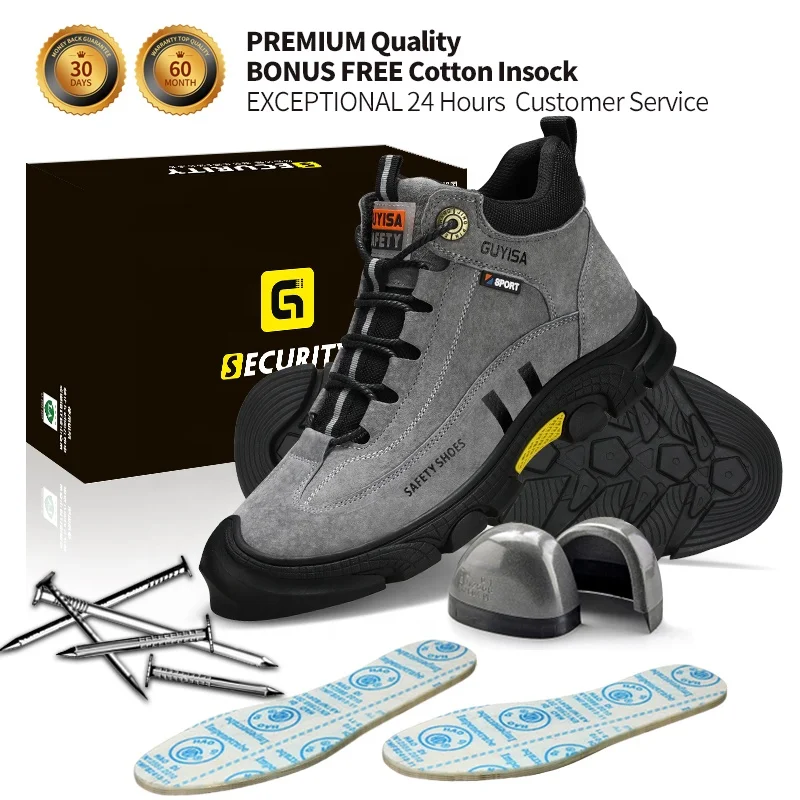 GUYISA brand fashion casual safety boots men wear-resistant stab-resistant steel toe safety work boots