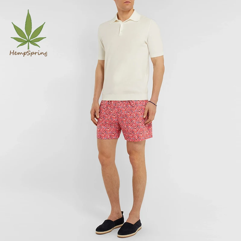 Hempspring Drawstring Poolside Shorts Loose Hawaii Shorts High Quality Men Beach shorts Natural Hemp Print Getaway Clothes