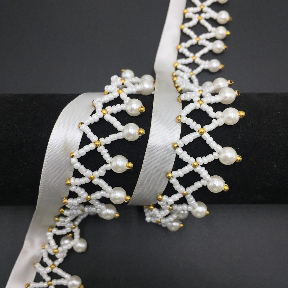 Fashion Hand Made Multi-size Width Pearl Beaded Garment Collar Lace Trims for Tops
