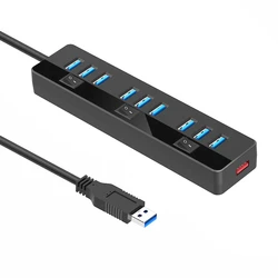 USB 3.0 Hub 10 Ports Powered Hub Splitter 9 High Speed Data Transfer 1 Charging Ports with Individual On Off Switches
