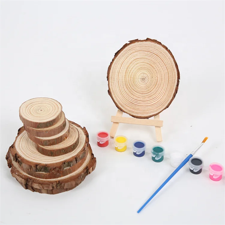 Country Wedding Decorations Natural Wood Chips Large Decoration Unpolished Wood Circle Crafts Wooden Coasters