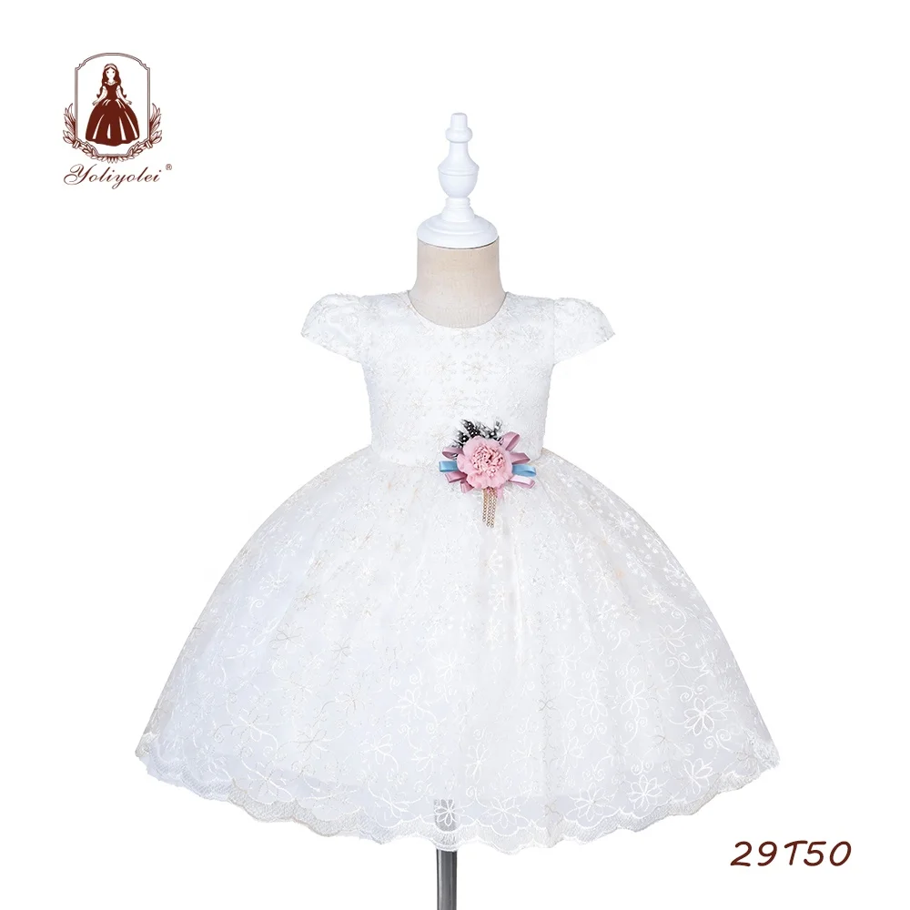 Summer Wedding Birthday Party Formal White Ball Gown Children Dresses Model Child Kids Girl Baby Dress For 2-5 Years Babies