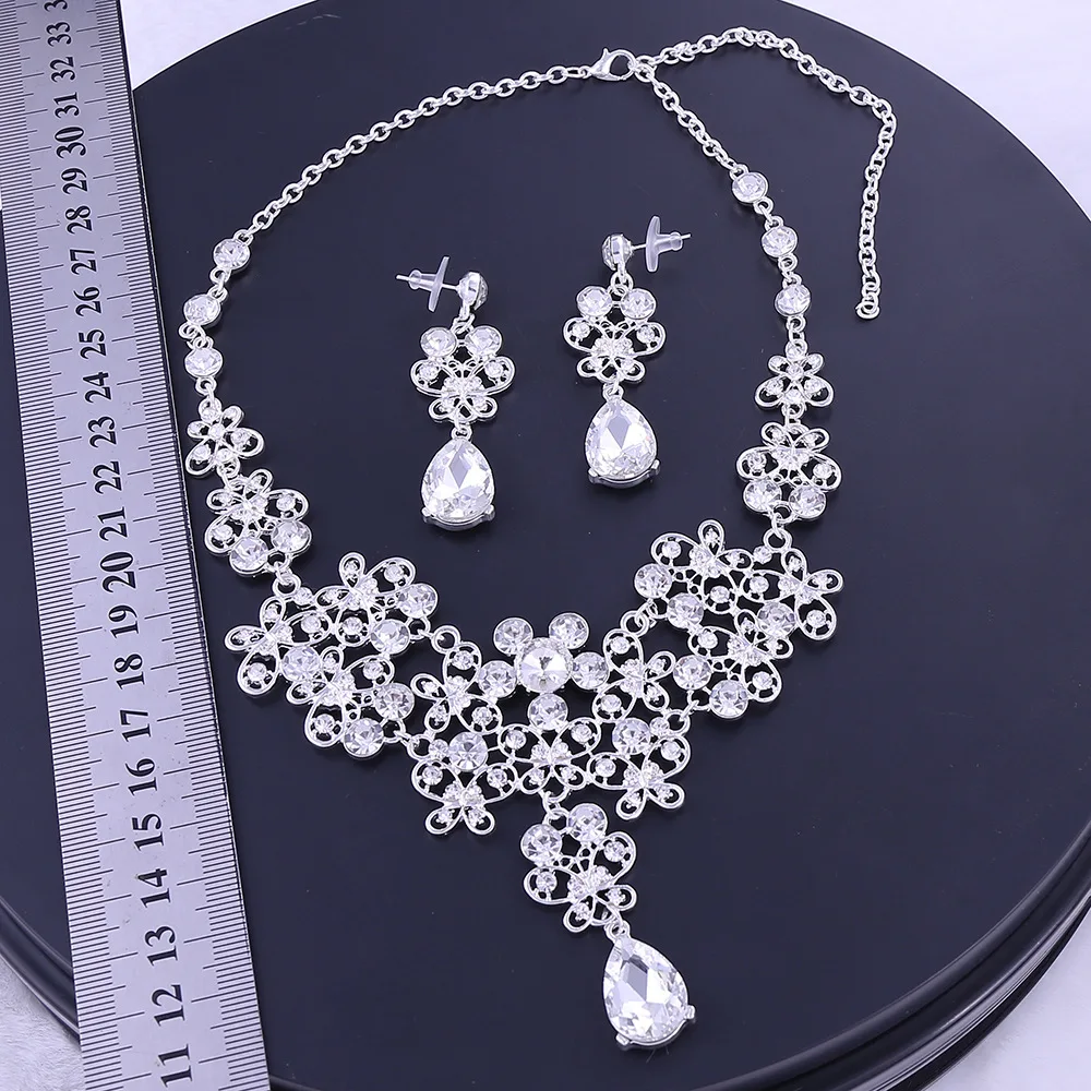 Wholesale Girl Bling Bride Hair Accessories Tiaras Earrings Necklace Wedding Crown Jewelry Set With Box
