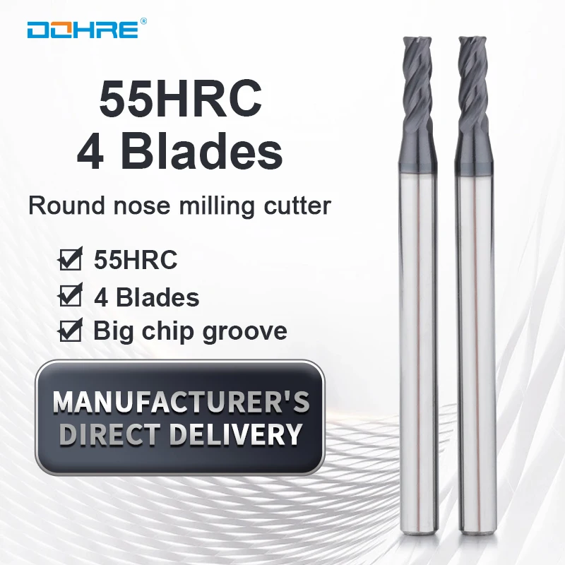 Dohre Industry-leading quality tungsten steel r0.2mm r0.5mm 4F small diameter solid carbide corner radius milling cutters