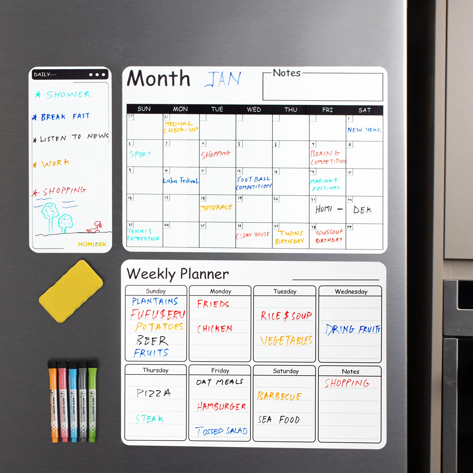 HOMIDEK High Quality PET Magnetic weekly Monthly Calendar Planner Fridge Whiteboard