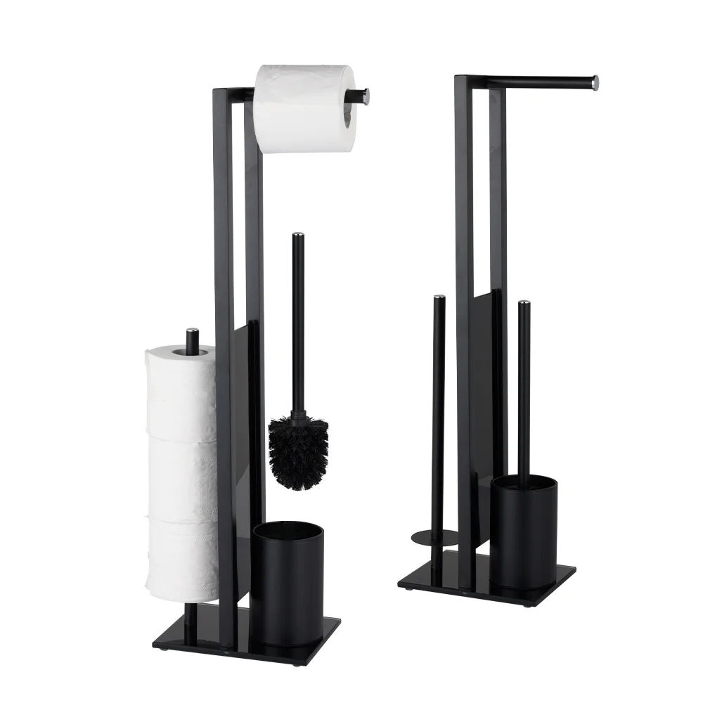 Bathroom Standing Metal Multifunctional Tissue Holder and Toilet Brush Toilet Cleaning Brush Set