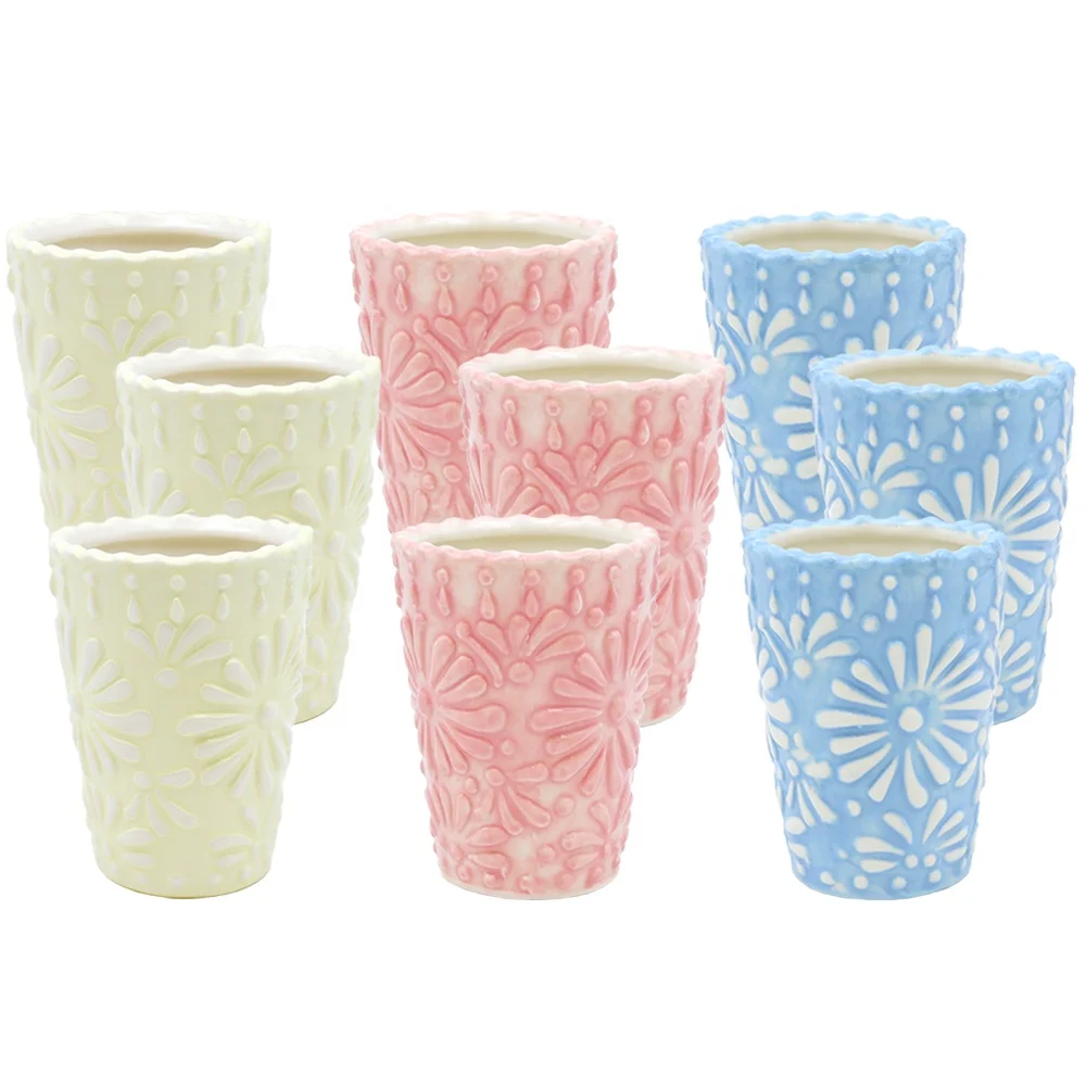 Персонализированный высококачественный набор из 6 предметов Разноцветные Мини-стаканы с тиснением керамические мексиканские рюмки для виски текилы вина