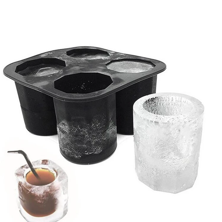 Factory Price Big 4 Cups Glasses Ice Mold Silicone Shot Ice Tray