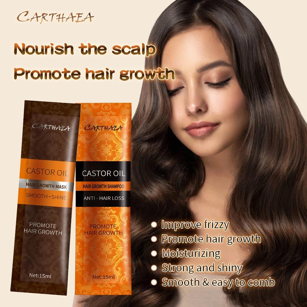 Carthaea Dandruff Frizz Castor Oil Scalp Care Repair Damaged Sachet Anti Loss Regrowth Growth Hair Shampoo and Mask for Hair