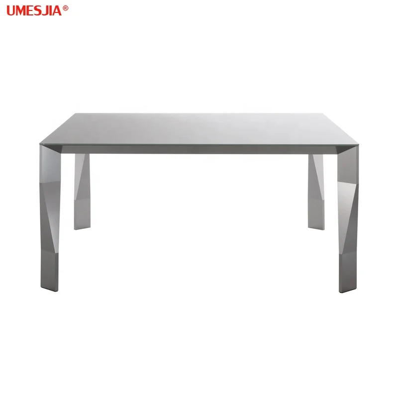 Modern Italian style Natural marble dining table stainless steel base Anodized aluminum Tempered glass top